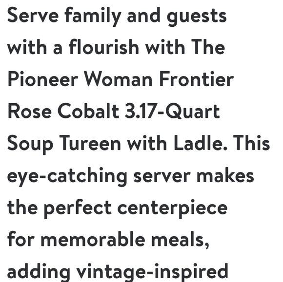 ❤️ New Pioneer Woman Frontier Rose Cobalt Soup Tureen with Ladle - Picture 2 of 6